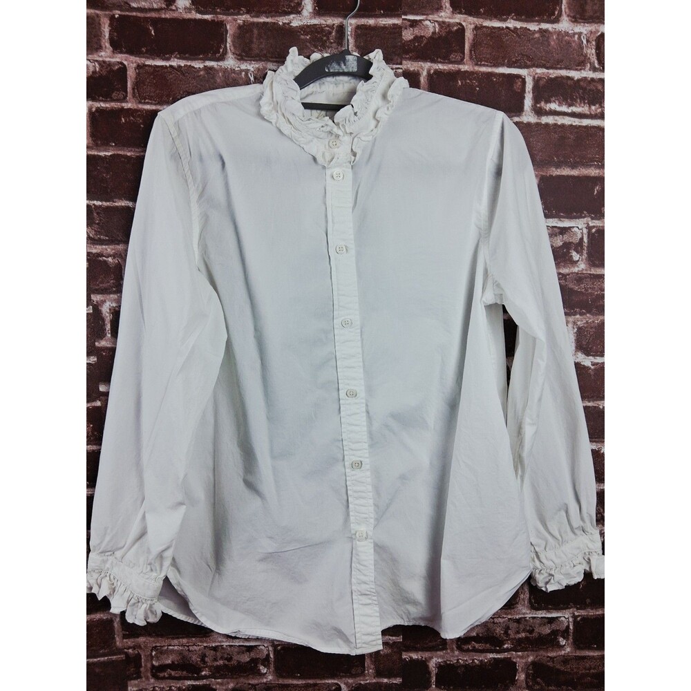 J Crew Ruffled Poet Shirt Top Womens 12 White Crisp Cotton Cottagecore Regency